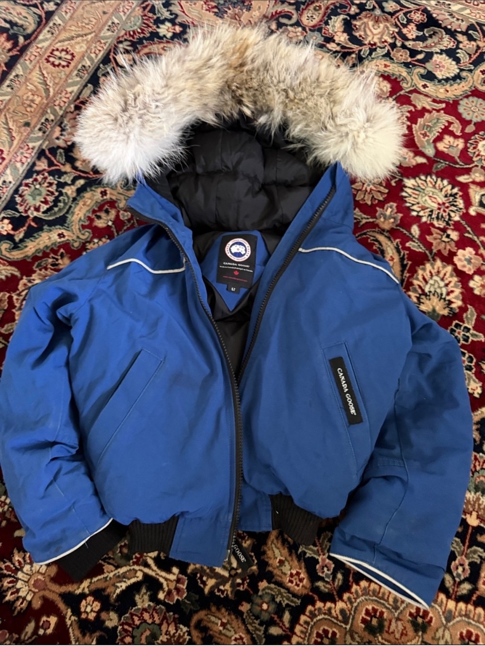Authentic Canada Goose boys Blue Puffer Jacket bomber parka coyote Fur sz 6/7